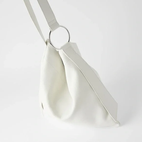 Zara white flat leather shopper bag - Picture 2 of 8